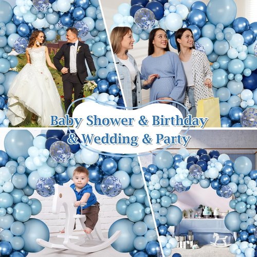 Blue Balloon Arch Kit, 168 Pcs Navy Blue Balloon Garland, 18 12 10 Inch Confetti Latex Metallic Chrome Balloons for Birthday Party Baby Shower Ocean Anniversary Decorations