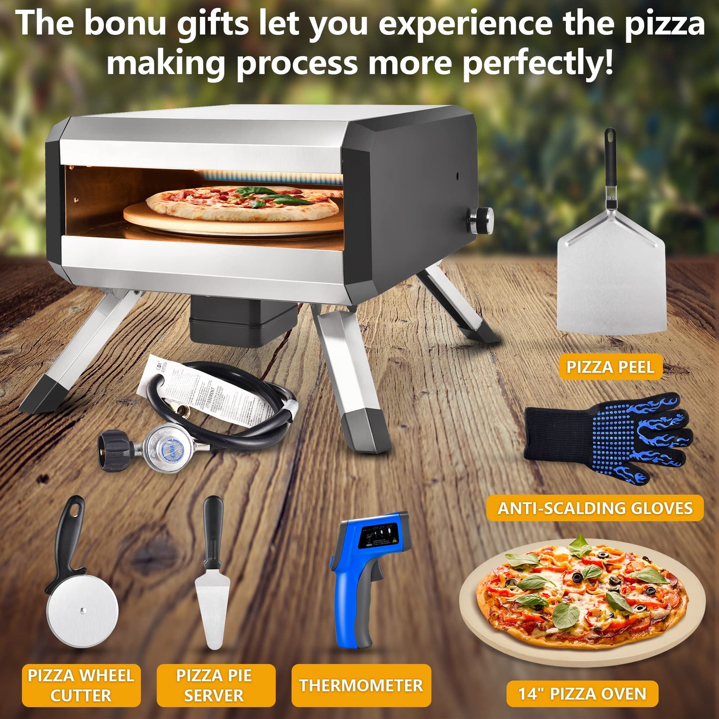 AOSION Pizza Oven Outdoor, 14 Inch Multi-Fuel Rotatable Pizza Ovens,Portable Stainless Steel Pellet Gas Pizza Oven for Outside Backyard Camping.