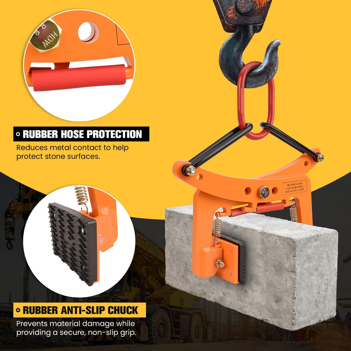 HEYVOZE 716 lbs Granite Slab Lifting Clamp, 2.4-9.5 in Opening X-Type Stone Lifting Clamp, Durable Design for Granite, Marble, and Concrete Handling