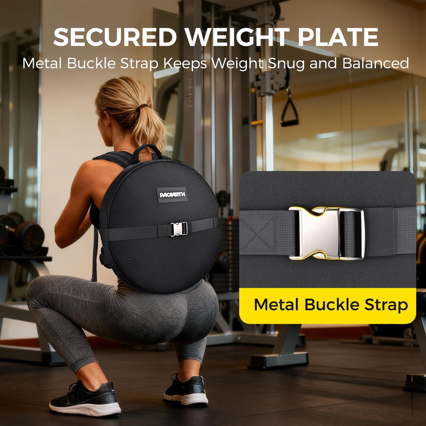 PACEARTH Weighted Strength Training Backpack – Adjustable Weight Plate Bag for Calisthenics, Pull-Ups, Squats & Core Workouts – Fits 17.7" Gym Plates – Metal Buckle Straps & Reinforced Stitching