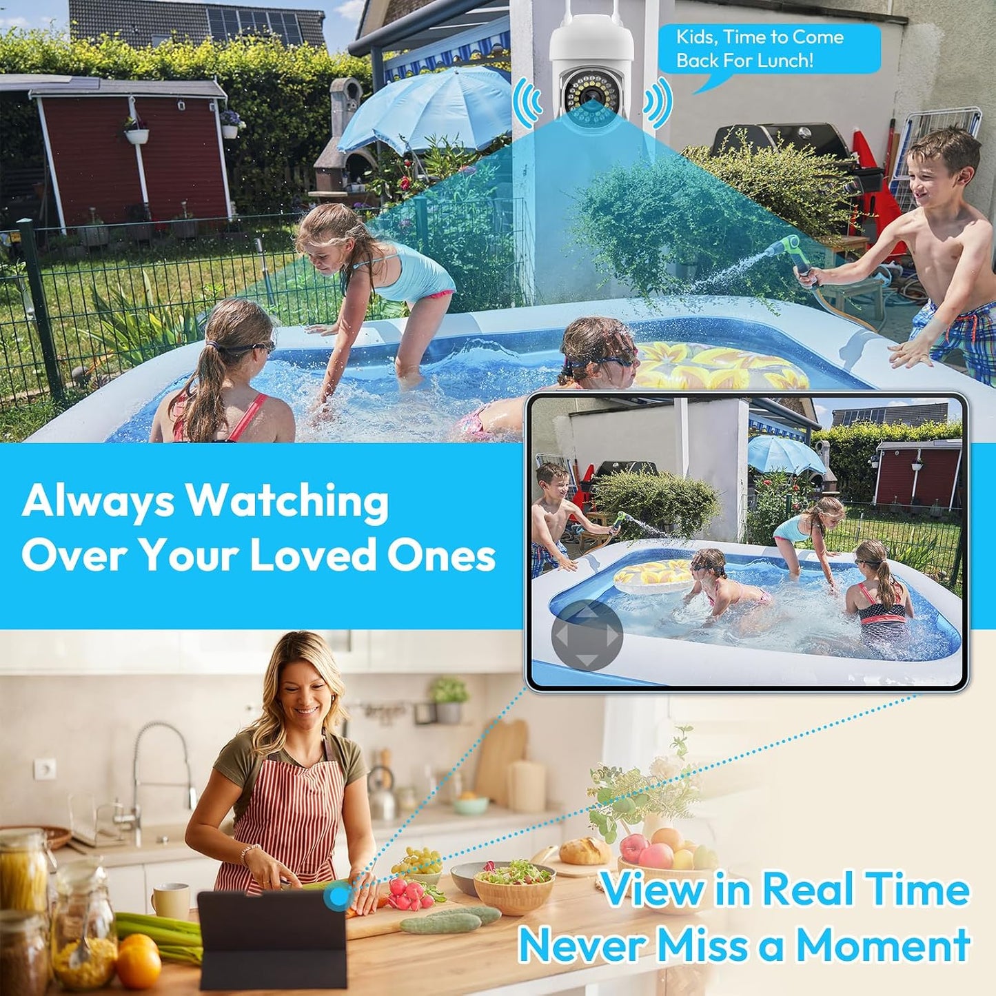 Ayla link 3MP 360Pan-Tilt 2K (2 Pack-9.8 Security Camera Outdoor, View, HD Cameras for Home Security, Color Night