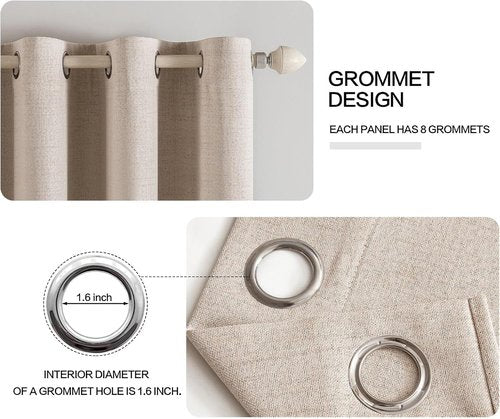 MIULEE Blackout Thermal Insulated Curtains - Linen Texture Natural Beige Drapes | 42 x 90 Inches (2 Panels)