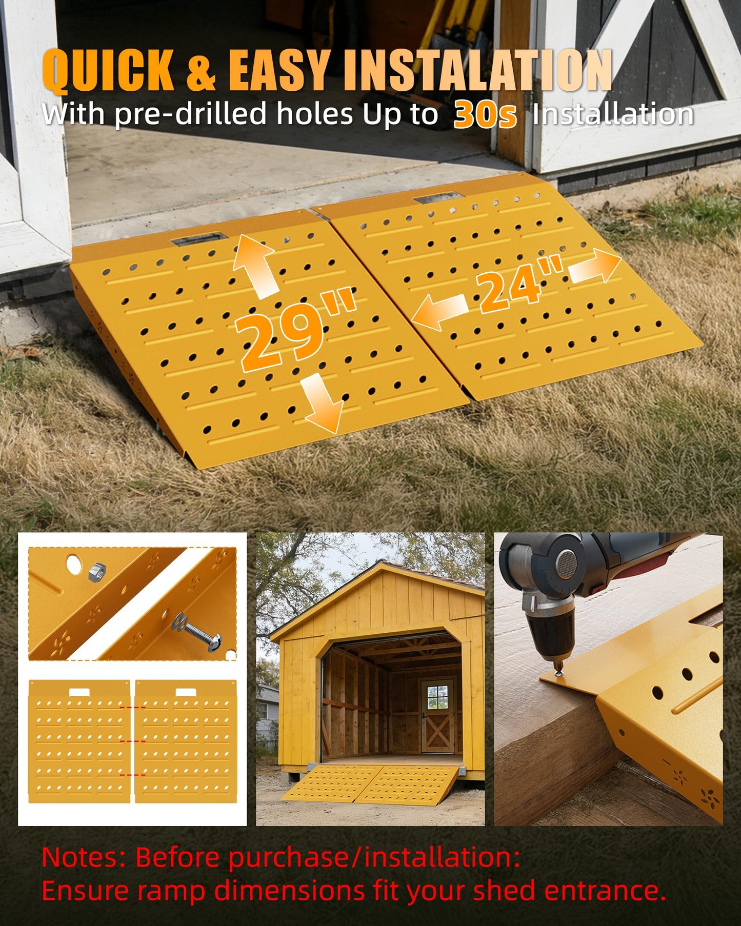 VNN 29" x 48" Shed Ramps - Yellow Loading Ramp for Riding Mower, 2 Pack Ramps for Sheds，1800 LB Capacity Alloy Loading Dock Ramp for Garages, Barns