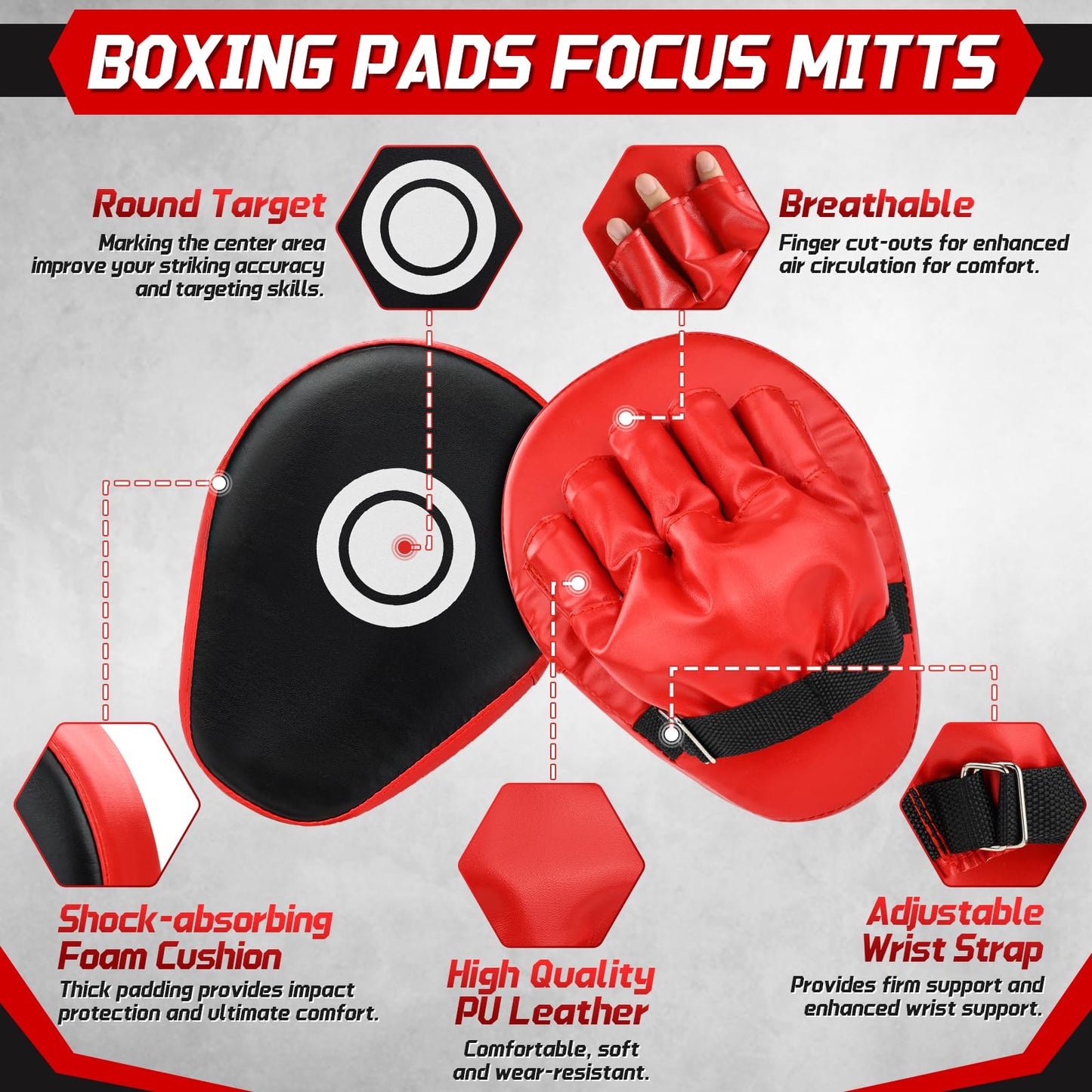 3-in-1 Boxing Gloves and Punching Mitts Set for Kids Youth, Kids Boxing Gloves Curved Punching Pads with Hand Wraps, Focus Mitts Boxing Equipment Set for Boxing Training MMA Karate Muay Thai Taekwondo