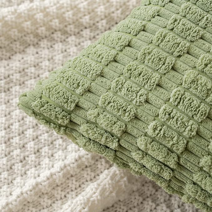 MIULEE Pack of 2 Spring Corduroy Decorative Throw Pillow Covers 20x20 Inch Soft Boho Striped Pillow Covers Modern Farmhouse Home Decor for Summer Sofa Living Room Couch Bed Sage Green