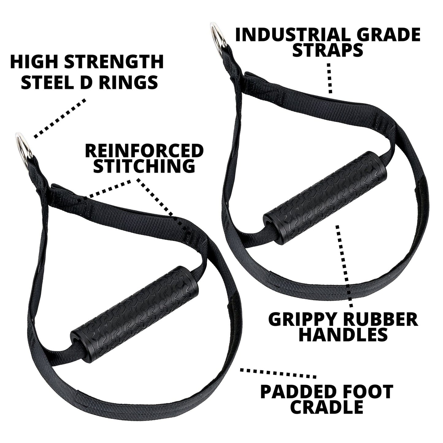 Bodytorc Cable Attachment Handles for Suspension Trainer or Resistance Bands, Home Gym Accessory with Rubber Grip and Foot Loops