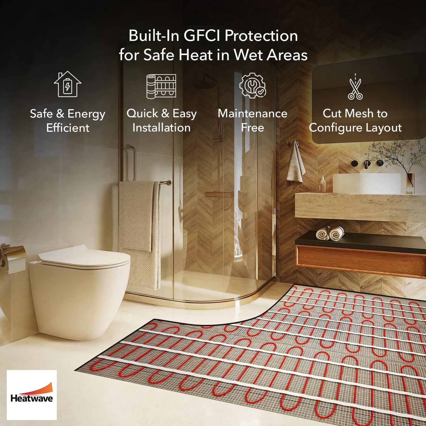Electric Floor Heating System for Tile 15 sqft 120V 1.5Amps 180Watts-Heated Flooring System for Bathroom Floor Heating Kit Underfloor Comfort Heat 7Day/4Event Programmable GFCI Thermostat by Heatwave