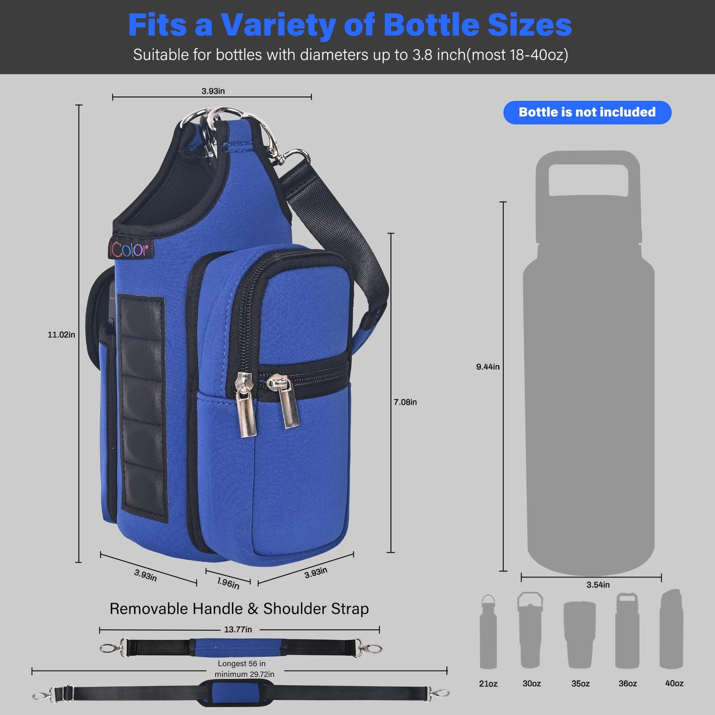 icolor Magnetic Gym Bag Water Bottle Carrier Holder with Phone Pockets & Shoulder Strap,Gym Magnetic Bag 5 Built-in Magnets Gym Accessories Organizer Pouch Sling Sleeve for Men Women