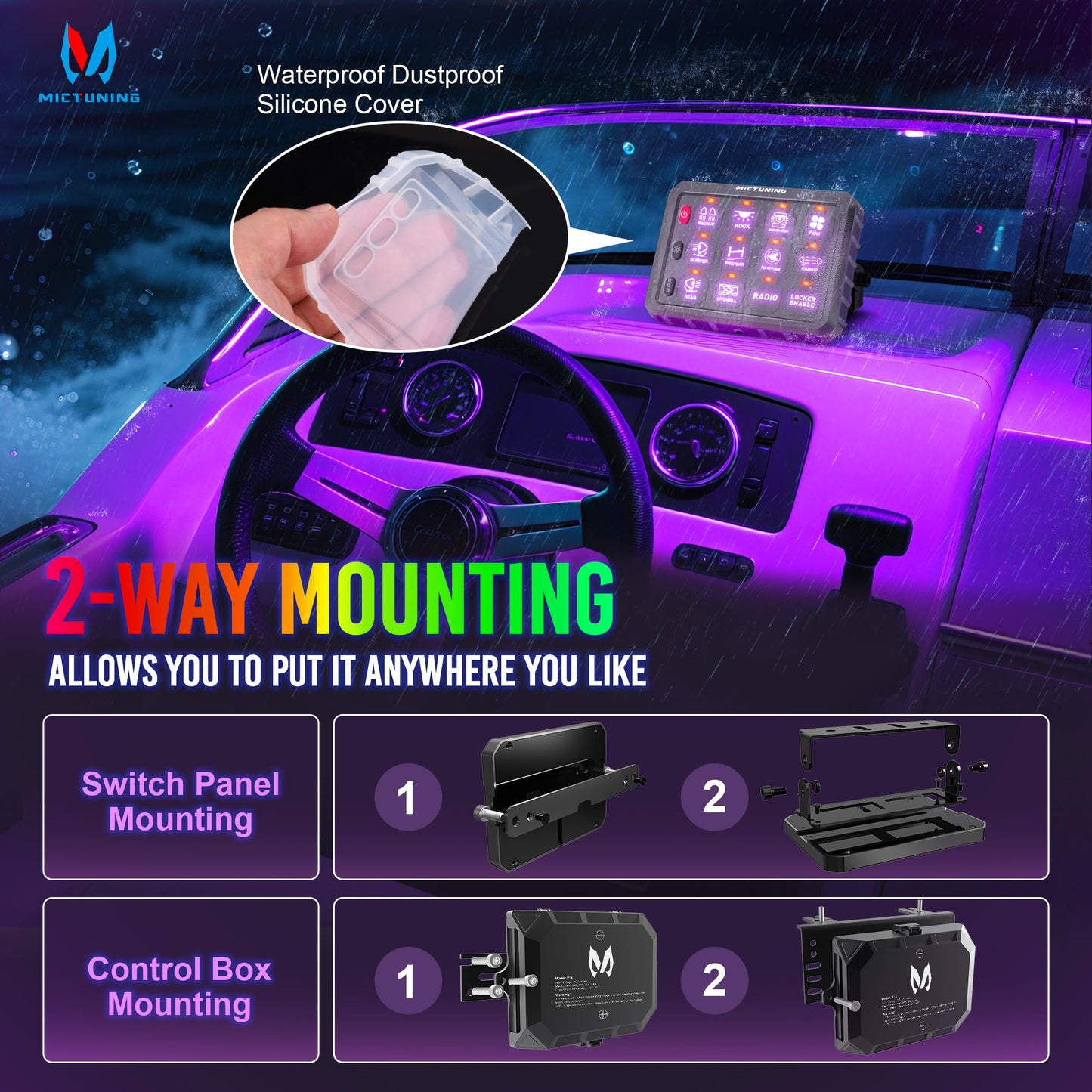 MICTUNING P1s RGB 5 Inch 12 Gang Switch Panel, High Power 6 Level Brightness Multifunction Toggle Switch Momentary Circuit Control Relay System Box for Truck RV Offroad Marine, w/Silicone Cover