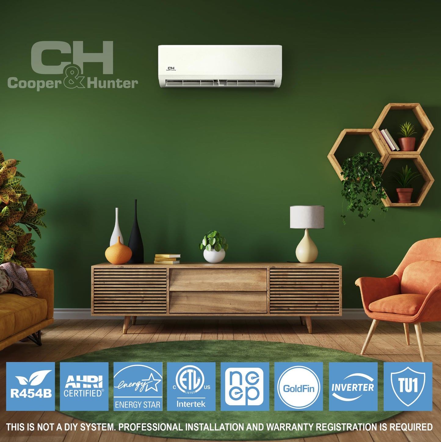 Cooper & Hunter Olivia Series 12,000 BTU 115V Mini Split AC/Heating System, Ductless Wall Mount - 23.2 SEER2 Inverter - Smart Kit & 16FT Installation Kit Included - Pre-Charged