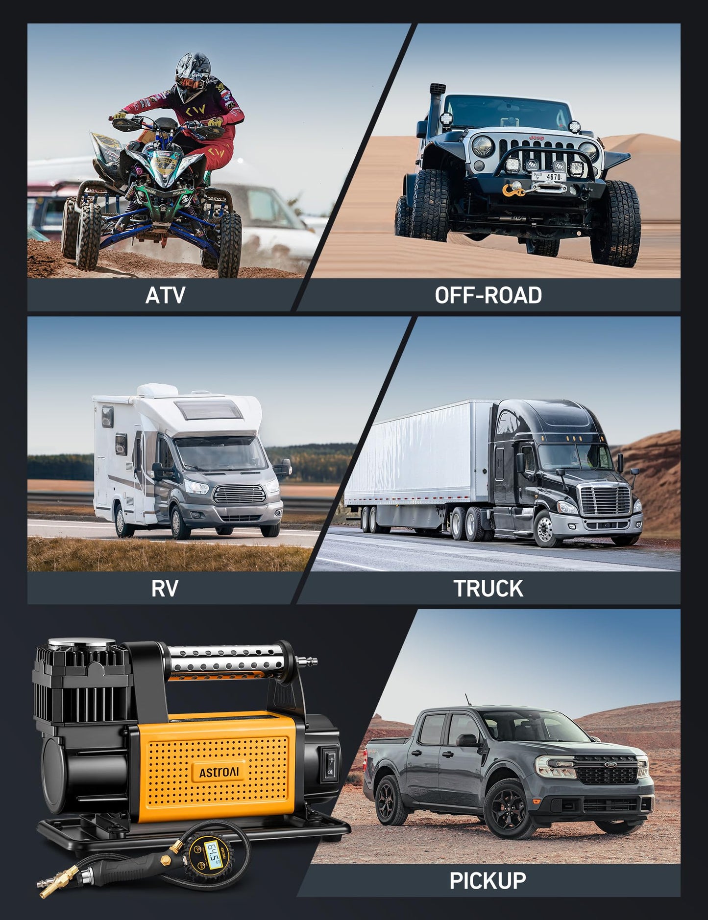 AstroAI T6 Offroad Air Compressor, 12 V Portable Air Pump with 7.06 CFM, AirCtrl, ¼ NPT Quick Connector, Heavy-Duty Truck Tire Inflator, Max 150 PSI for 4 × 4 SUV Vehicle RV ATV