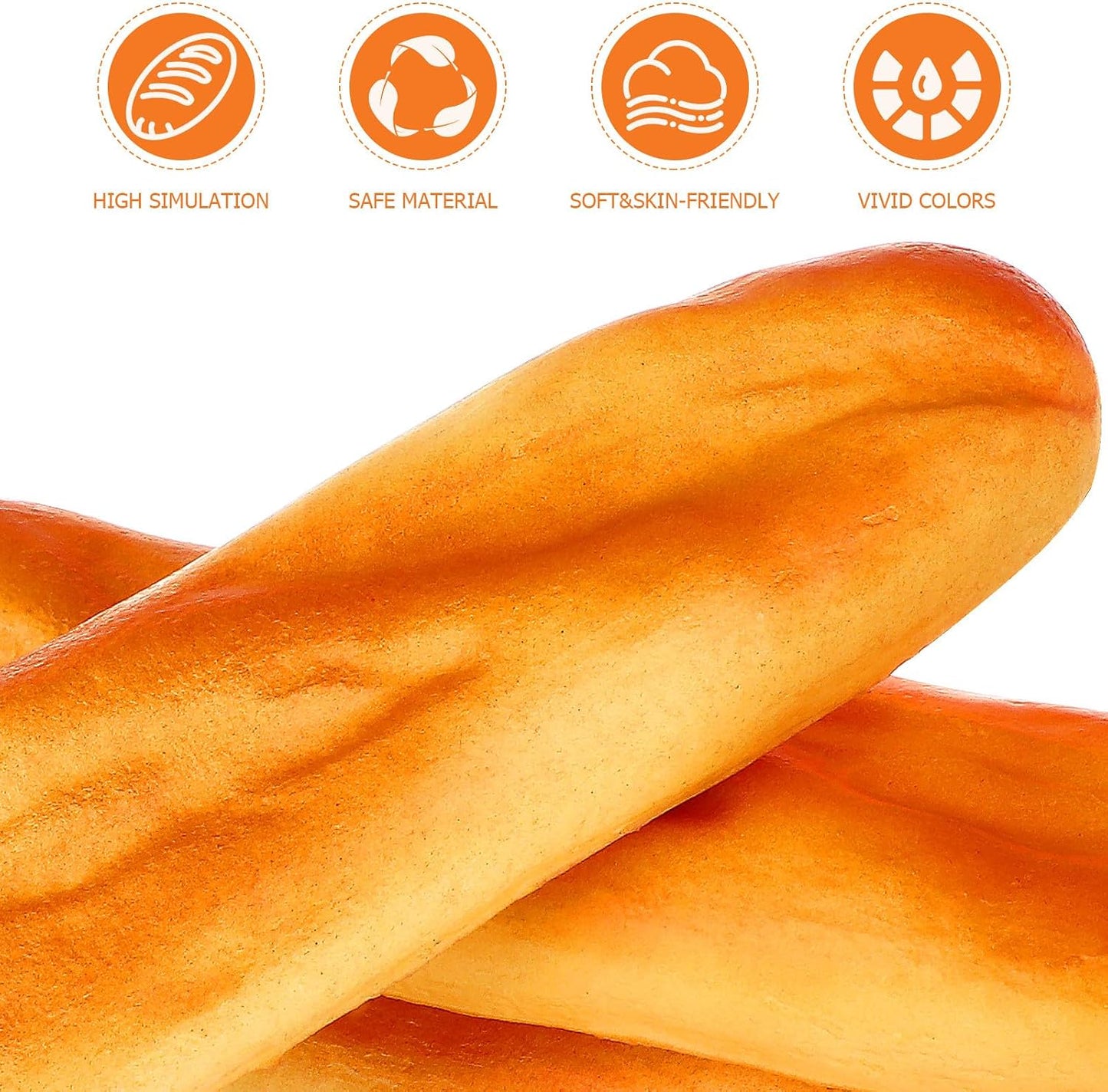 3 10.62In DOITOOL Pcs Artificial Long Bread Loaves Realistic Fake Bread Toy Props for Photography Display and Play Food