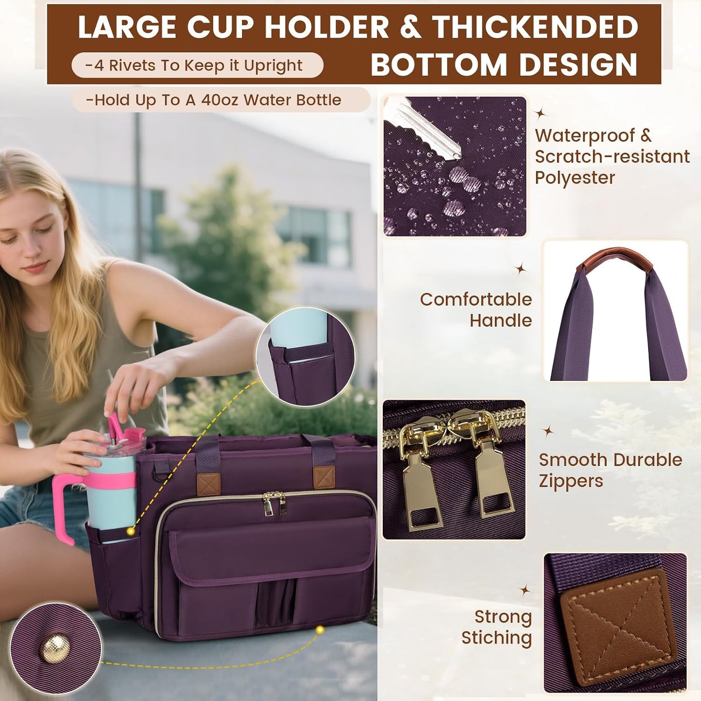 15.6 inch RAINSMORE Teacher Tote Bag Laptop Bag for Women Work Bags Nurse Bag Lightweight Laptop Tote Computer