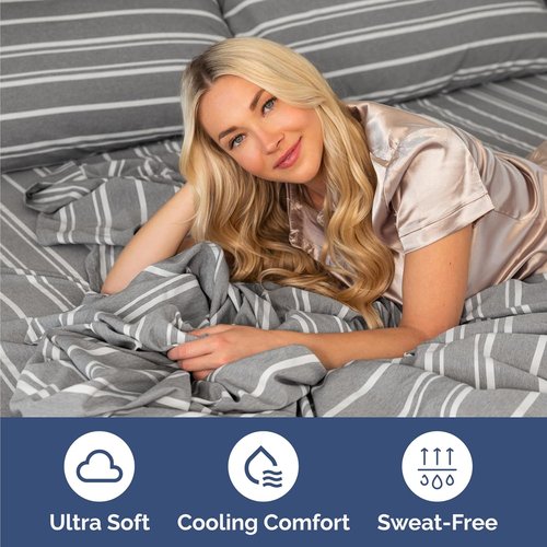 Comfy Twin Size 3-Piece Sheet Set - Breathable & Cooling Hotel Luxury Bedding - Soft, Wrinkle-Free Grey Stripes