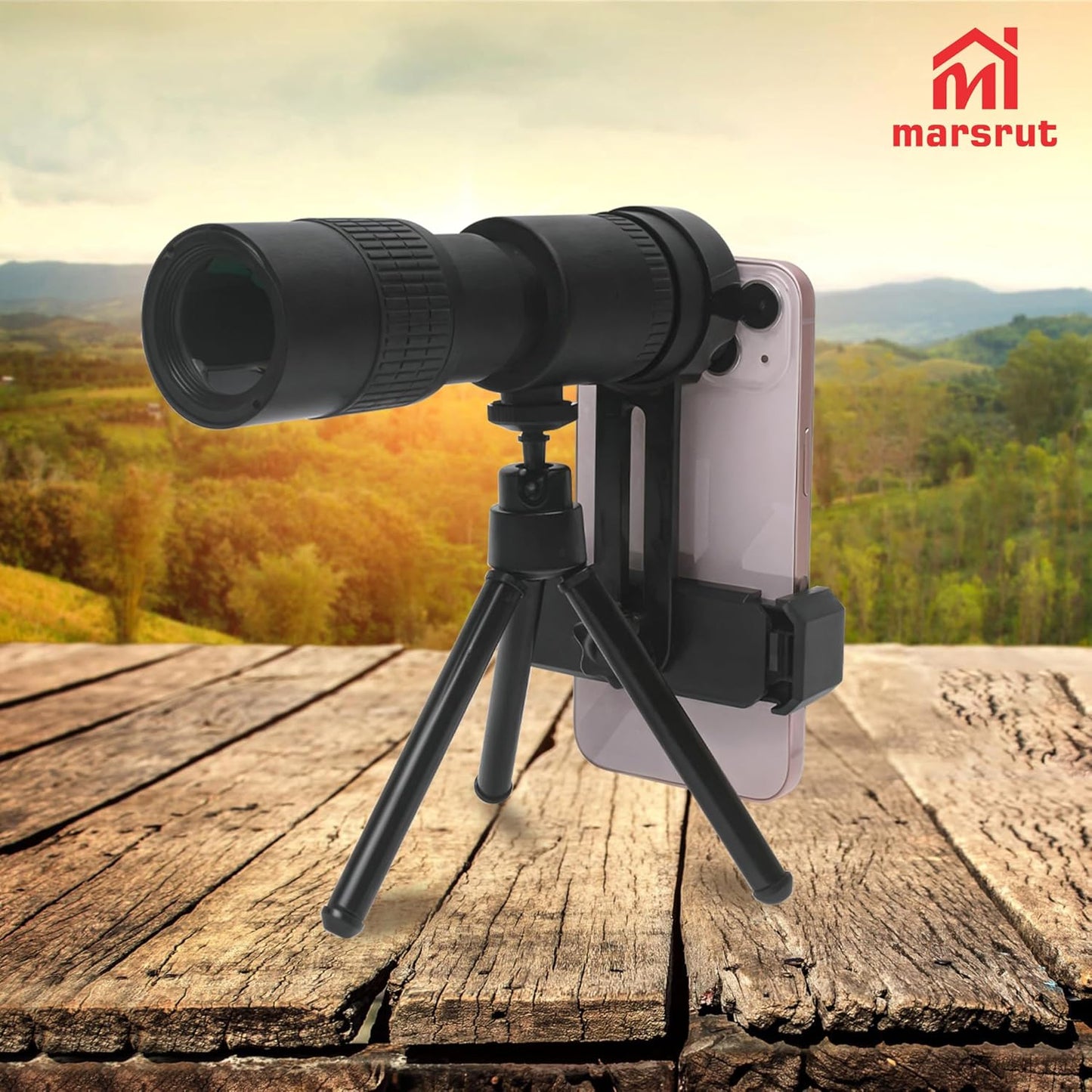 Marsrut 4K 10-300x40mm Zoom Lens for iPhone Android, Compact Monocular Telescope Mini for Stargazing Space Lover Night