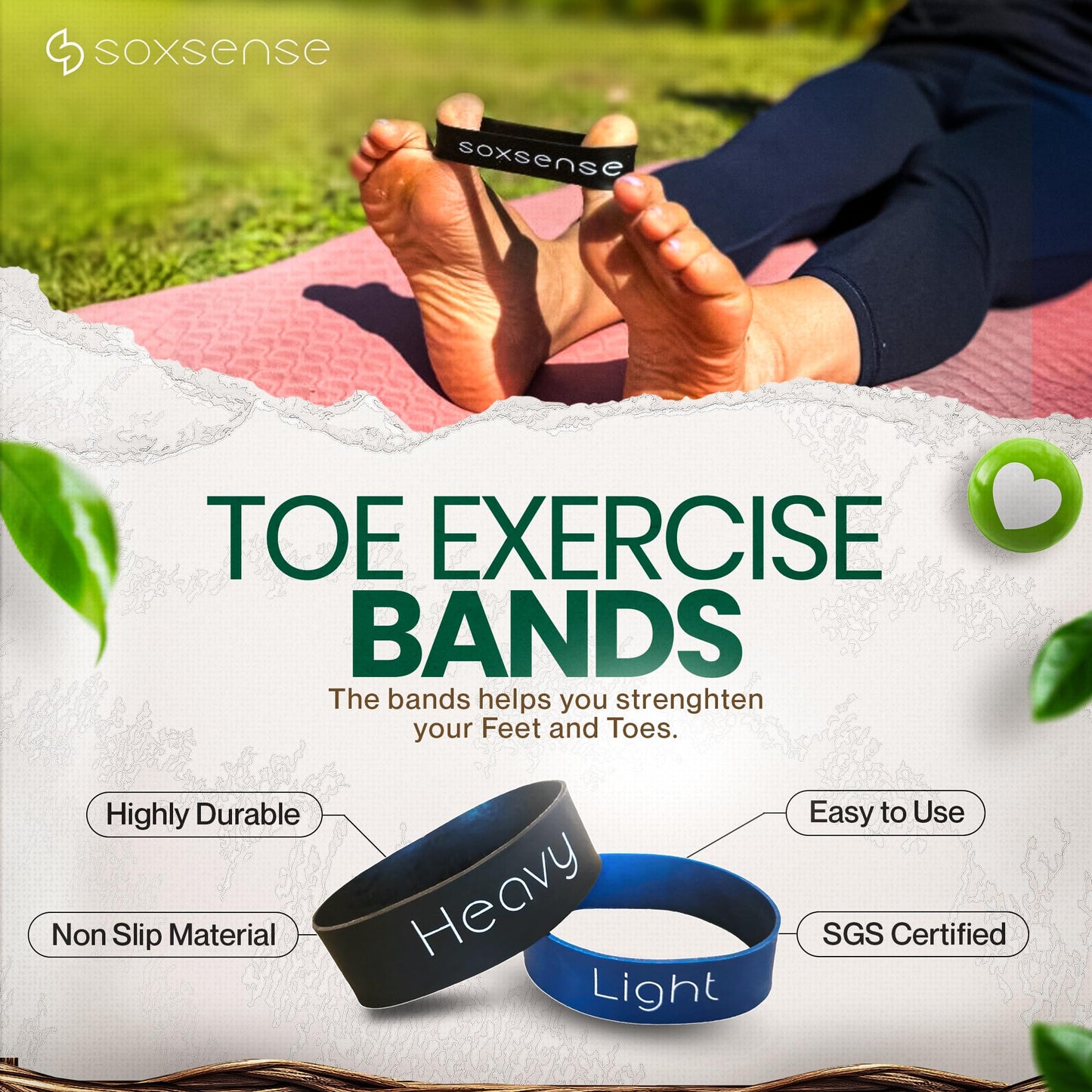 Soxsense Toe Stretcher Bands - Toe Spacers for Bunion Correction, Hallux Valgus Corrector, Foot Stretcher Resistance Band for Bunion Relief 2 PCS