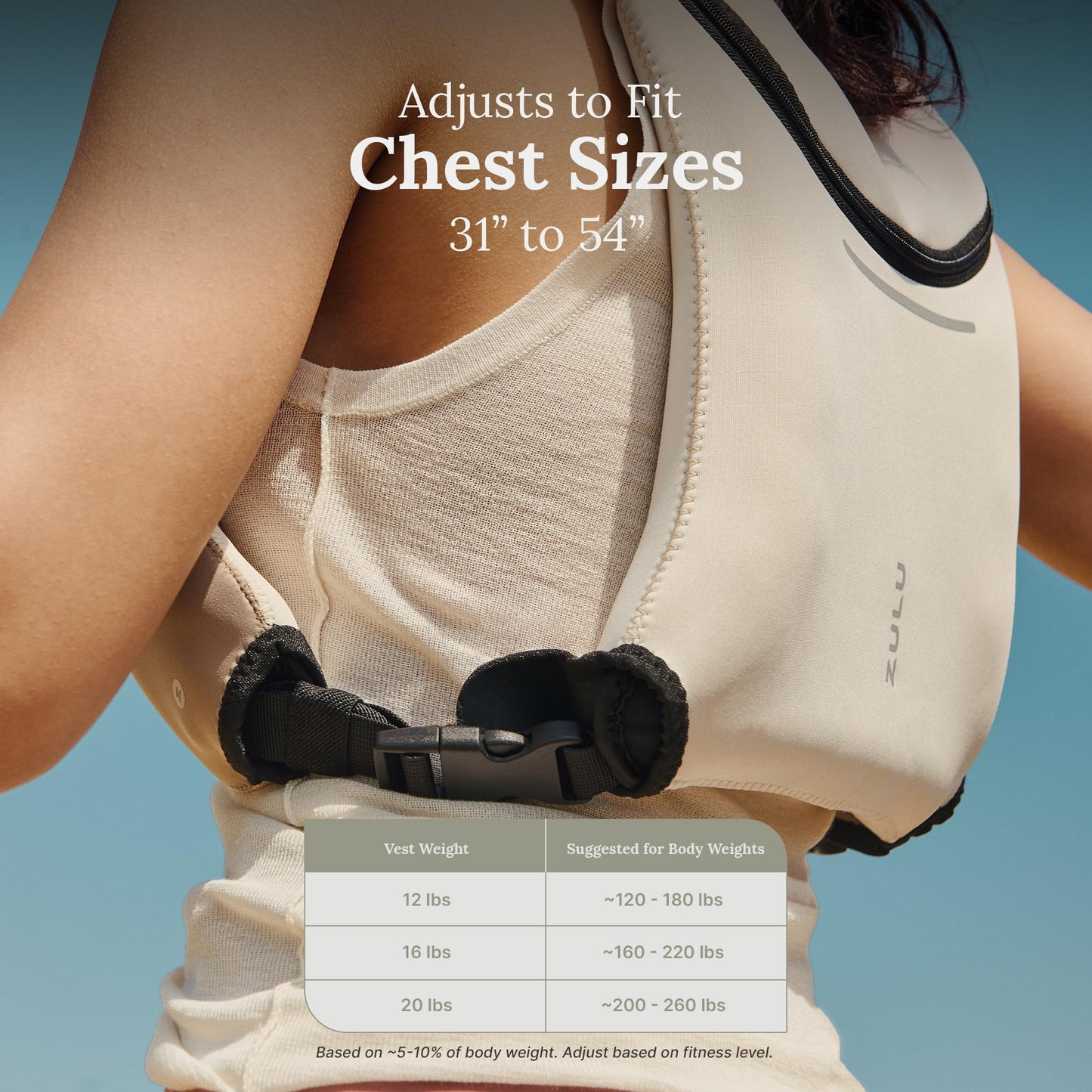 ZULU Weighted Vest | 16lb Adjustable Weighted Vest for Women & Men for Walking, Running & Strength Training | Machine Washable Fresh Layer™, Phone Pockets, Reflective Straps | Limestone