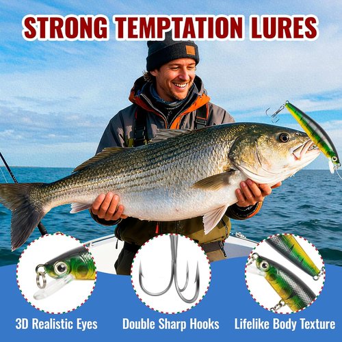 24-Piece Fishing Lures Kit - Versatile Bait Set with Poppers, Minnows, Crankbait & More for Freshwater & Saltwater