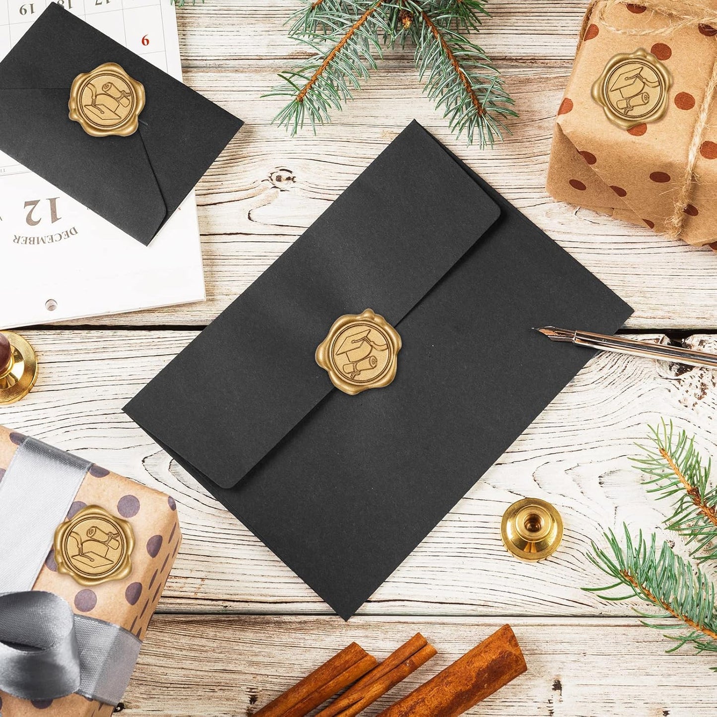 Whaline Graduation Wax Seal Stickers - 50 Pcs Gold 3D Self-Adhesive Cap Seals for DIY Invitations & Gifts