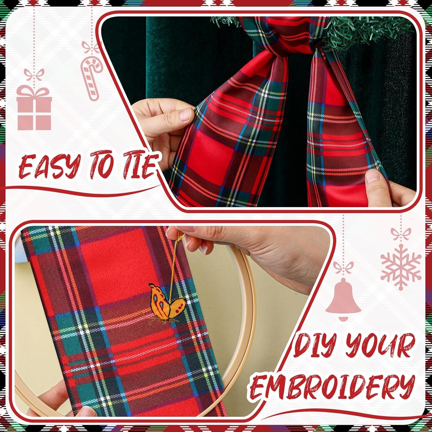 VitalCozy Christmas Wreath Sash - Satin Ribbon for Monogrammed Decor | Indoor/Outdoor Holiday Accessory