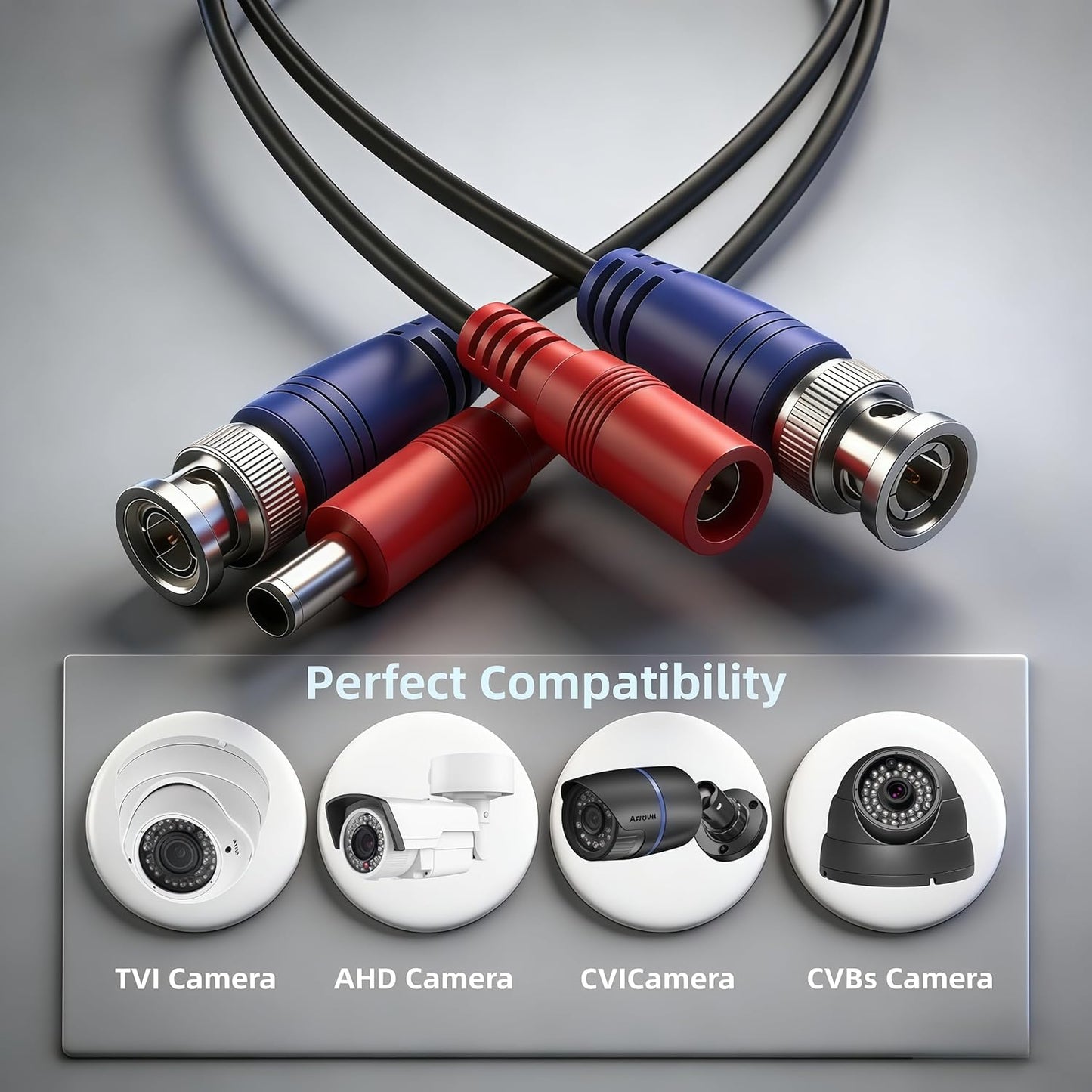 2 Pack 66ft (20M) 4mm 4 100 BNC Video Cable Wire, Thickened Security Camera Extension Cable, All-in-One Siamese CCTV