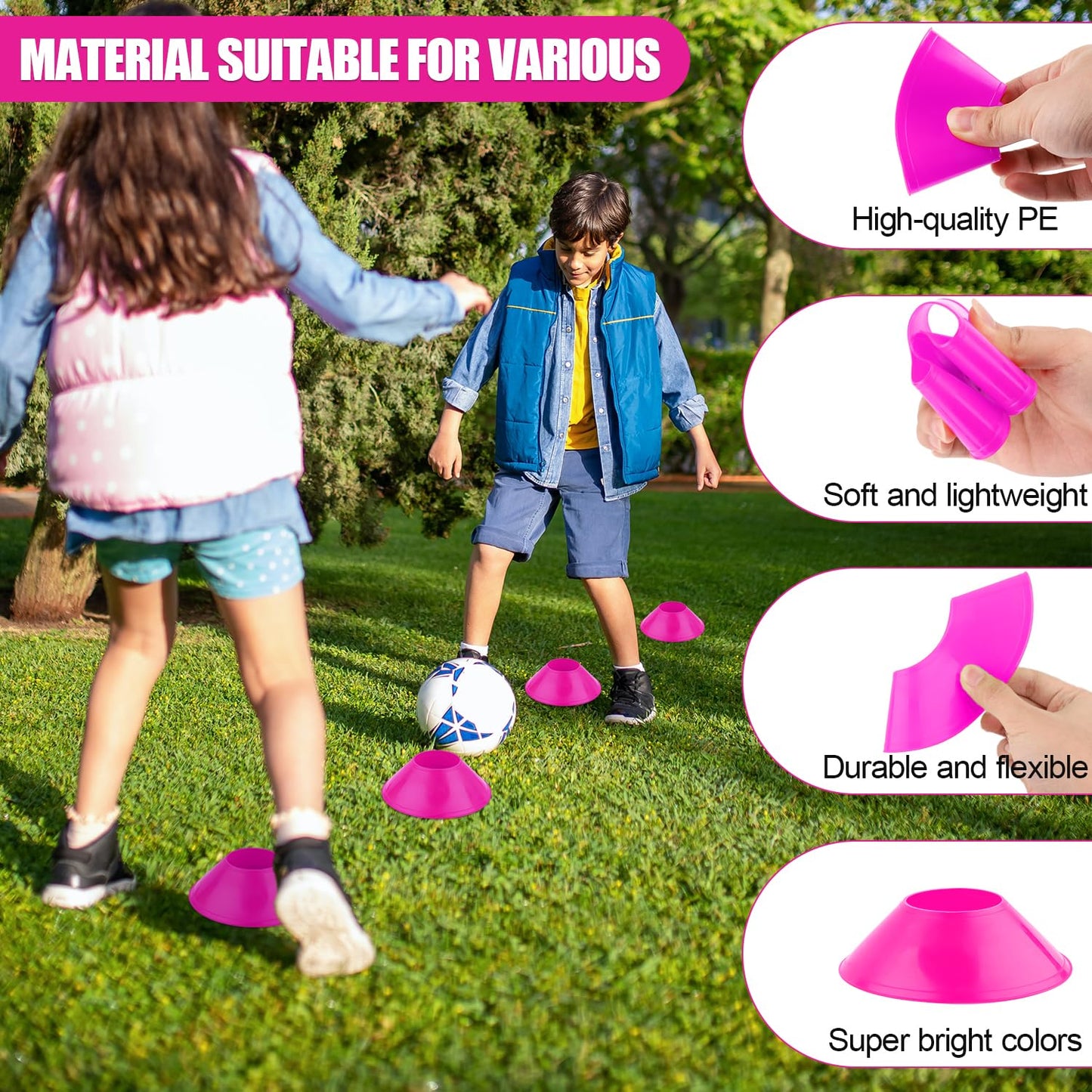 15pcs Soccer Cones for Sports Training, Mini Football Cones Flexible Agility Sports Cones Small Practice Cones for Football Basketball Running Drills Sports Games Field Cone Markers Kids (Rose Red)
