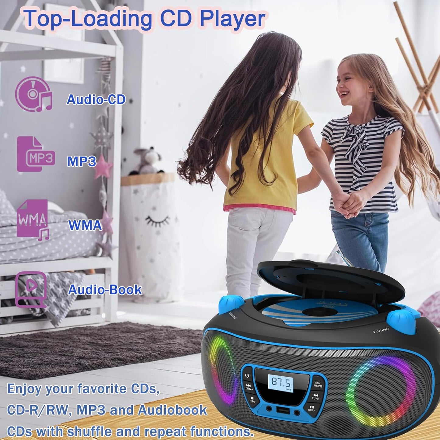 WIITHINK MP3 Jack,MP3 Portable Radio CD Player Boombox with Bluetooth,FM Radio,USB Playback,AUX-in,Headphone CDs