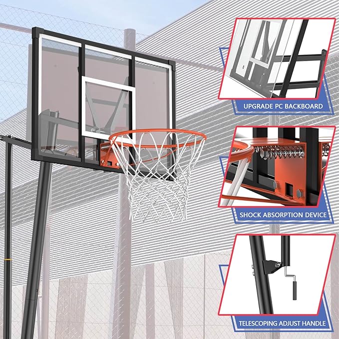 Portable Basketball Hoop Outdoor, Adjustable Height 5.5-10FT Basketball Goal with Heavy-Duty Steel Frame & Wheels