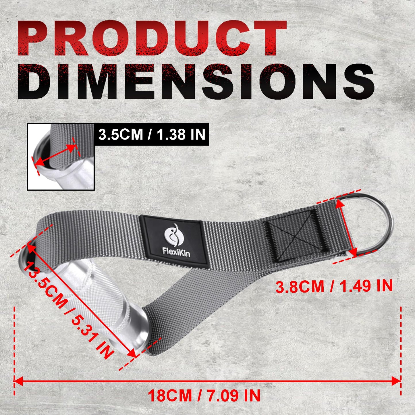 FLEXIKIN Premium Aluminum Alloy Gym Handles with Thickened Strap – Anti-Slip Grid Grip, Heavy-Duty Welded D-Ring for Cable Machine, Pulley System, and Strength Training Workouts (Gray)