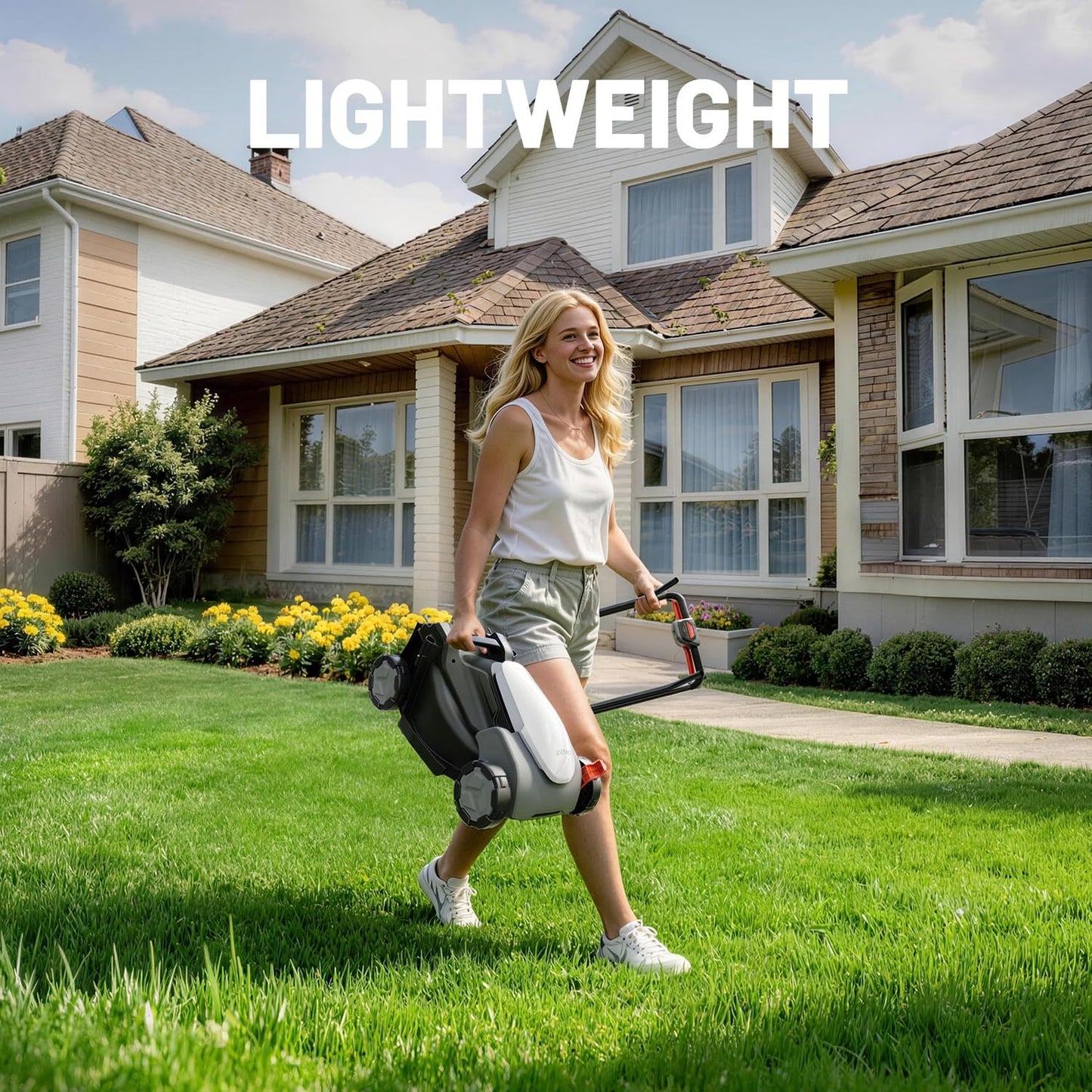 Litheli 14 Inch Cordless Lawn Mower, 5.0Ah Battery Powered Push Mower with Brushless Motor, Quiet & No Maintenance, Lightweight Grass Cutter for Small to Mid-Sized Yards