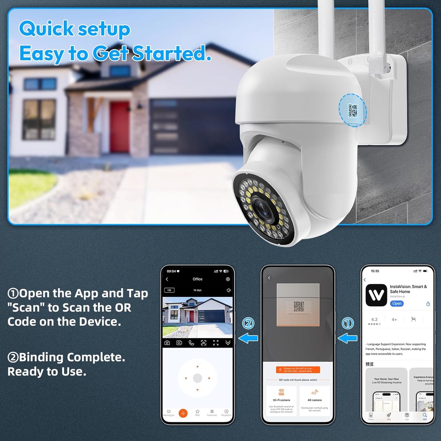 Ayla link 3MP 360Pan-Tilt 2K (2 Pack-9.8 Security Camera Outdoor, View, HD Cameras for Home Security, Color Night