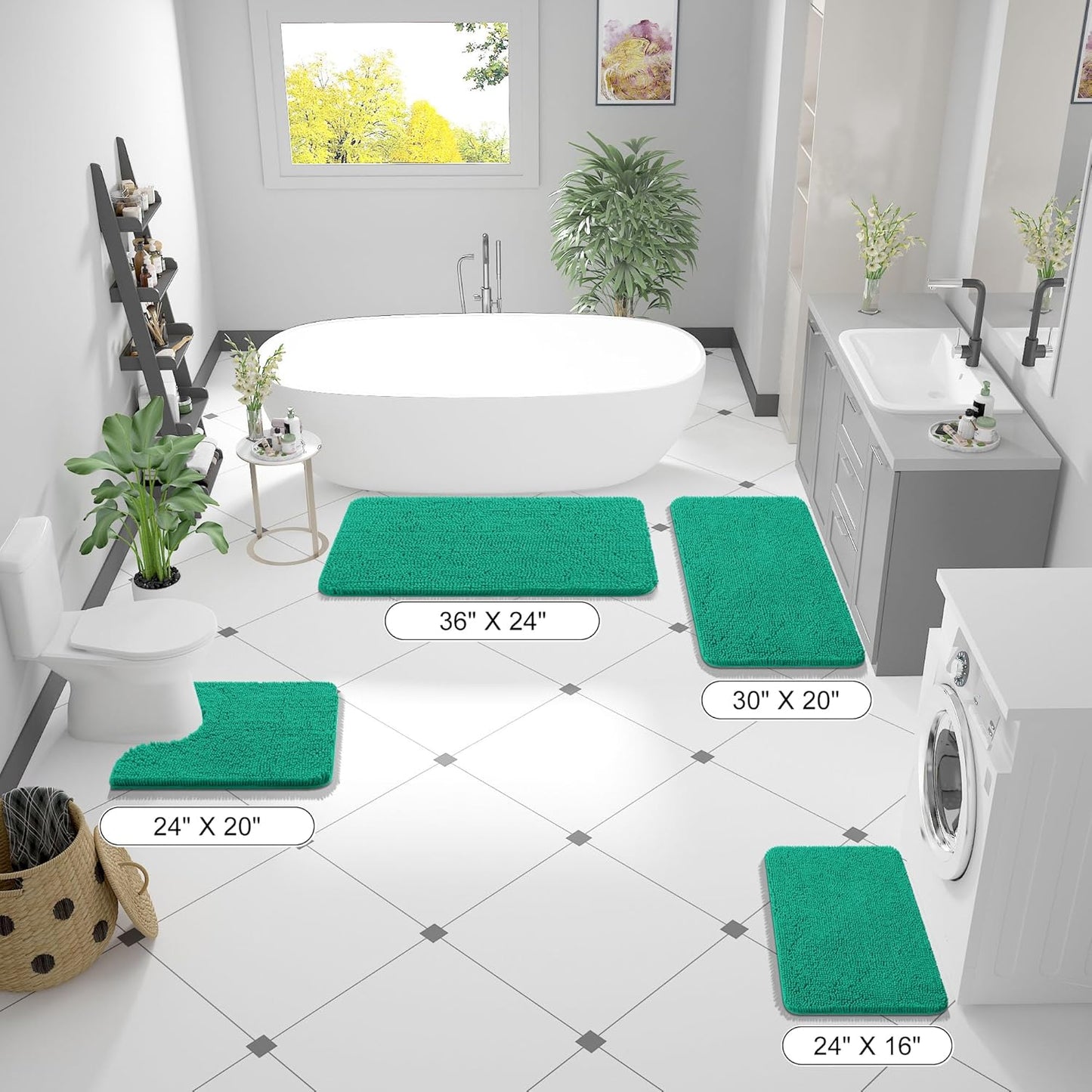 OLANLY Extra Soft Chenille Bathroom Rugs - 36x24 Quick Dry, Machine Washable, Rubber Backing | Emerald Green