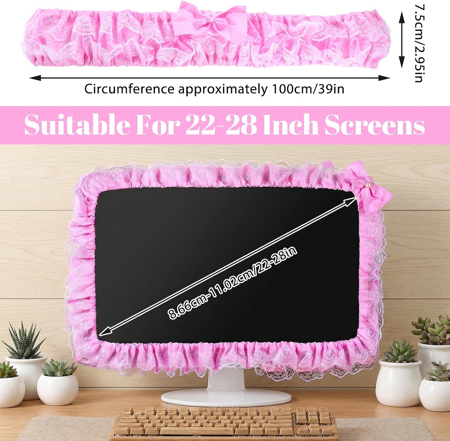 Macuezu 22"-28" Cute Monitor Cover, Lovely Computer Monitors Covers with Bow-Knot, Pink Computer Monitor Decor, Dust
