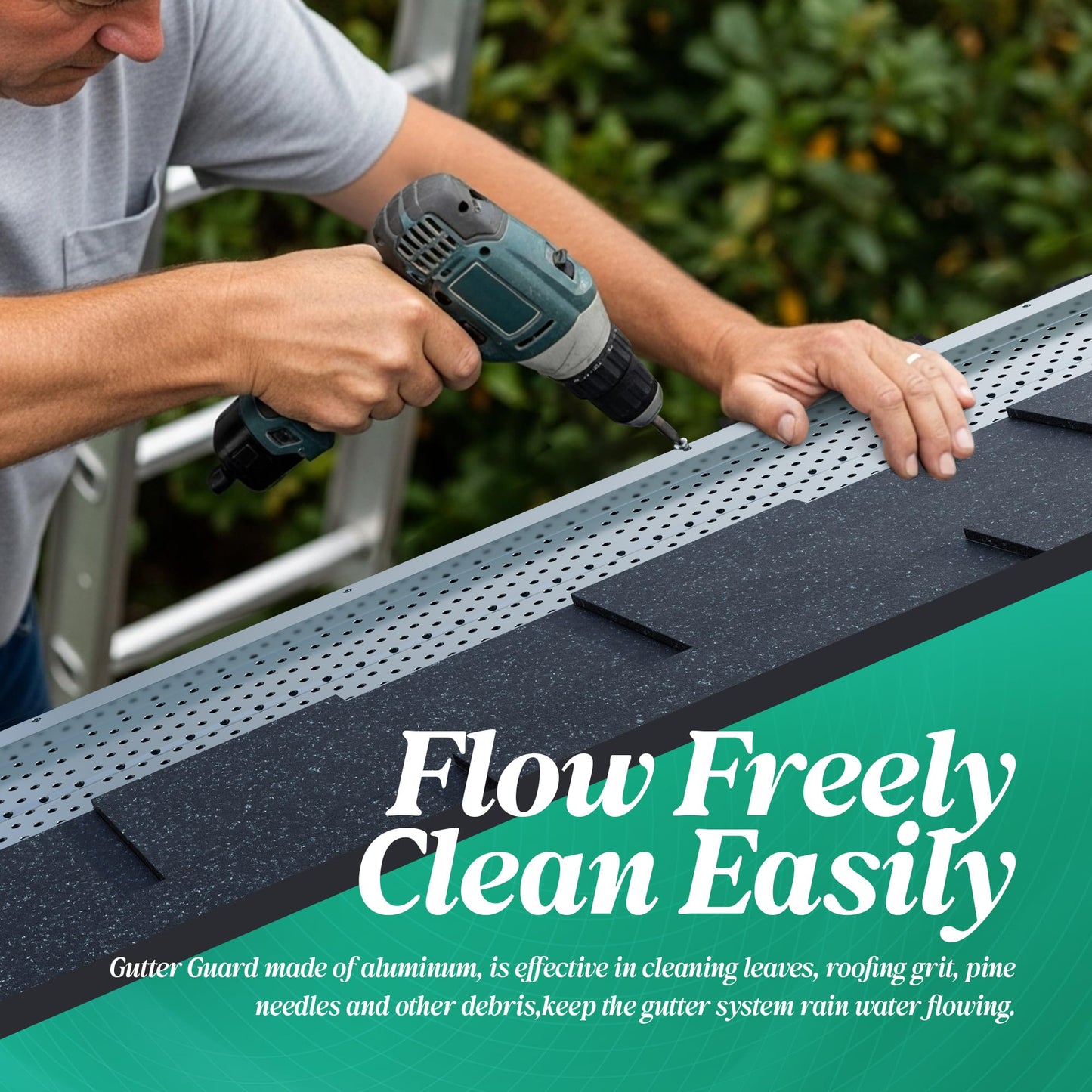 5 Inch Gutter Guard 50 Pcs 200 ft Aluminum Mesh Gutter Guards with Screws Heavy Duty Gutter Leaf Guards DIY Gutter Covers Leaf Filter Gutter Screen for House Gutters