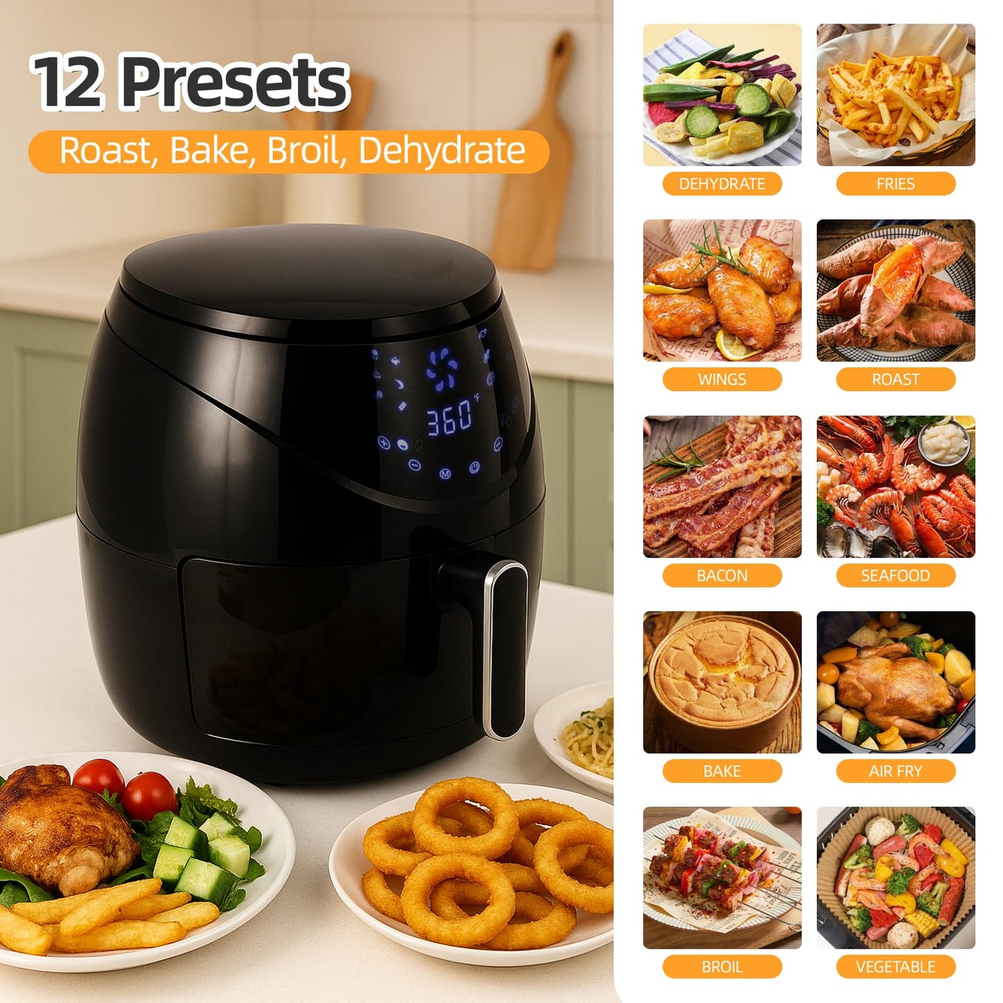 Air Fryer 6.5 QT Extra Hot Air Fryer for Crispy Cooking Bake Roast Nonstick High Gloss Black Finish Perfect for Healthy Meals Kitchen Appliance