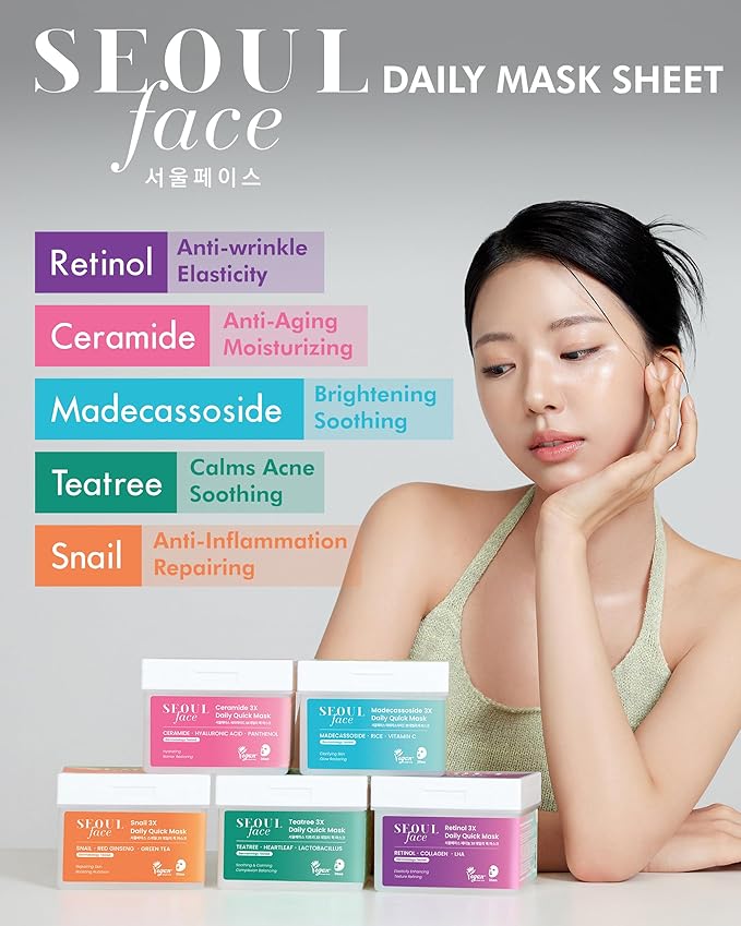 DERMAL Seoul Face Retinol 3X Daily Quick Mask 36 Sheet ??Korean Skincare Vegan Tencel Facial Masks - Anti Aging, Wrinkle Improvement Mask Sheets with Collagen, LHA, Peptide