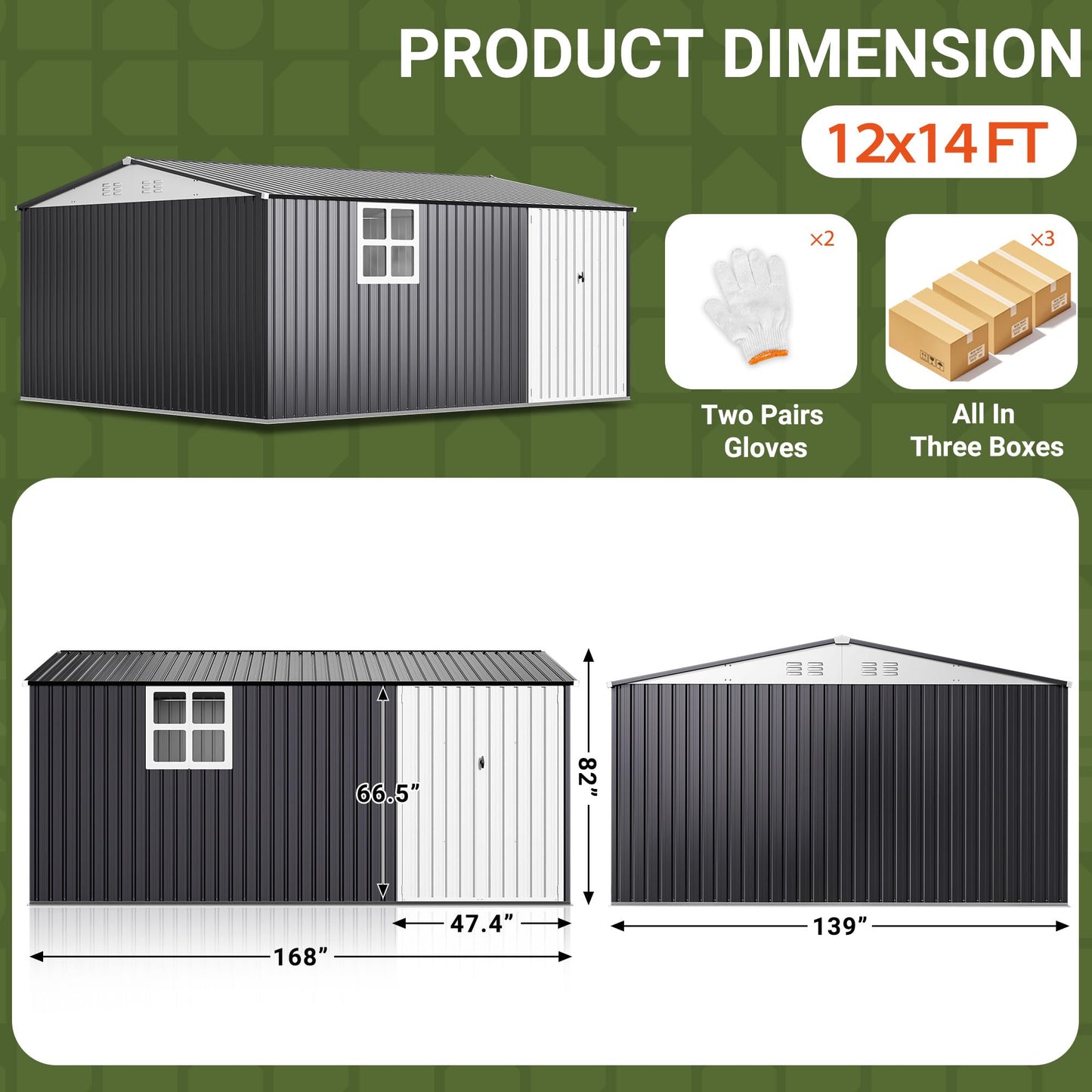 Polar Aurora 12X14 FT Metal Outdoor Storage Sheds with Window, Heavy-Duty Galvanized Steel Garden Shed with Lockable Doors and 4 Vents, Large Weatherproof Tool Shed Kit for Backyard Patio, Black