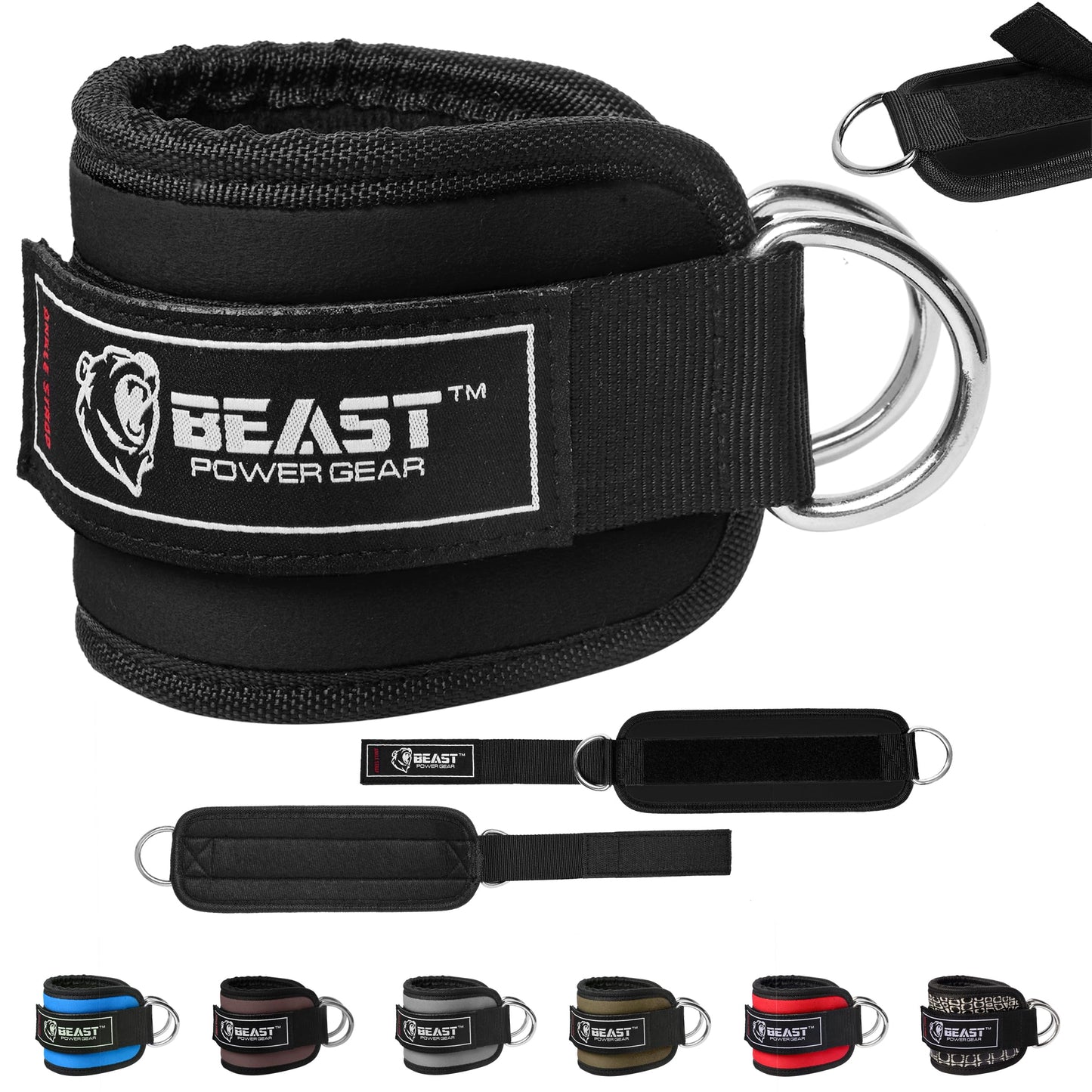 Beastpowergear Padded Ankle Strap for Cable Machine, Kickbacks, Glutes, Abs and Hip Workouts, Leg Extensions Adjustable Ankle Strap for Men Women (Black, Single)