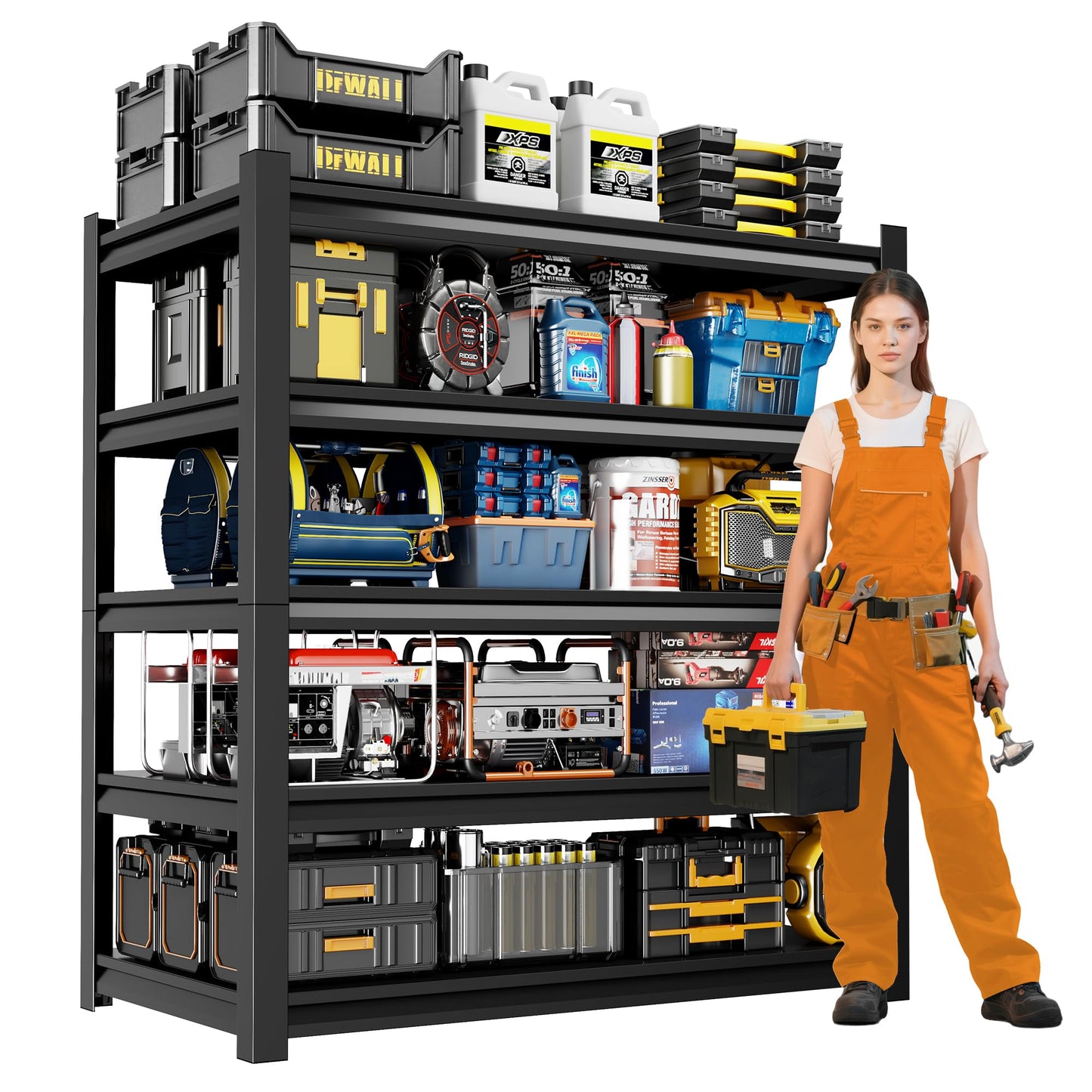 Welfiya 72" H Garage Shelving,5-Tier Heavy Duty Shelving Unit,3000LBS Adjustable Metal Storage Shelves,Storage Rack Units for Industrie,Shed,Warehouse,Basement,Black,47.3" W x 23.6" D x 72" H