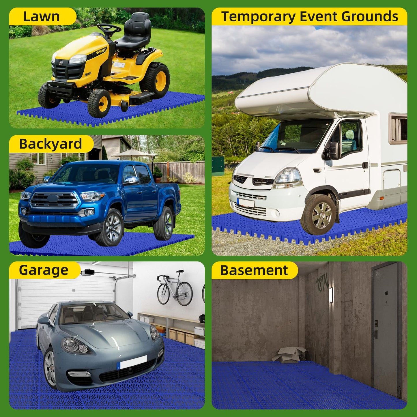 10 Pcs 15.7" x 15.7" Heavy Duty Ground Protection Mats, Interlocking Non-Slip Floor Mat, Heavyweight Gravel Grid Drive on Lawn, 6613 lb Load Permeable Paver for Parking, Outdoor Event Flooring, Blue