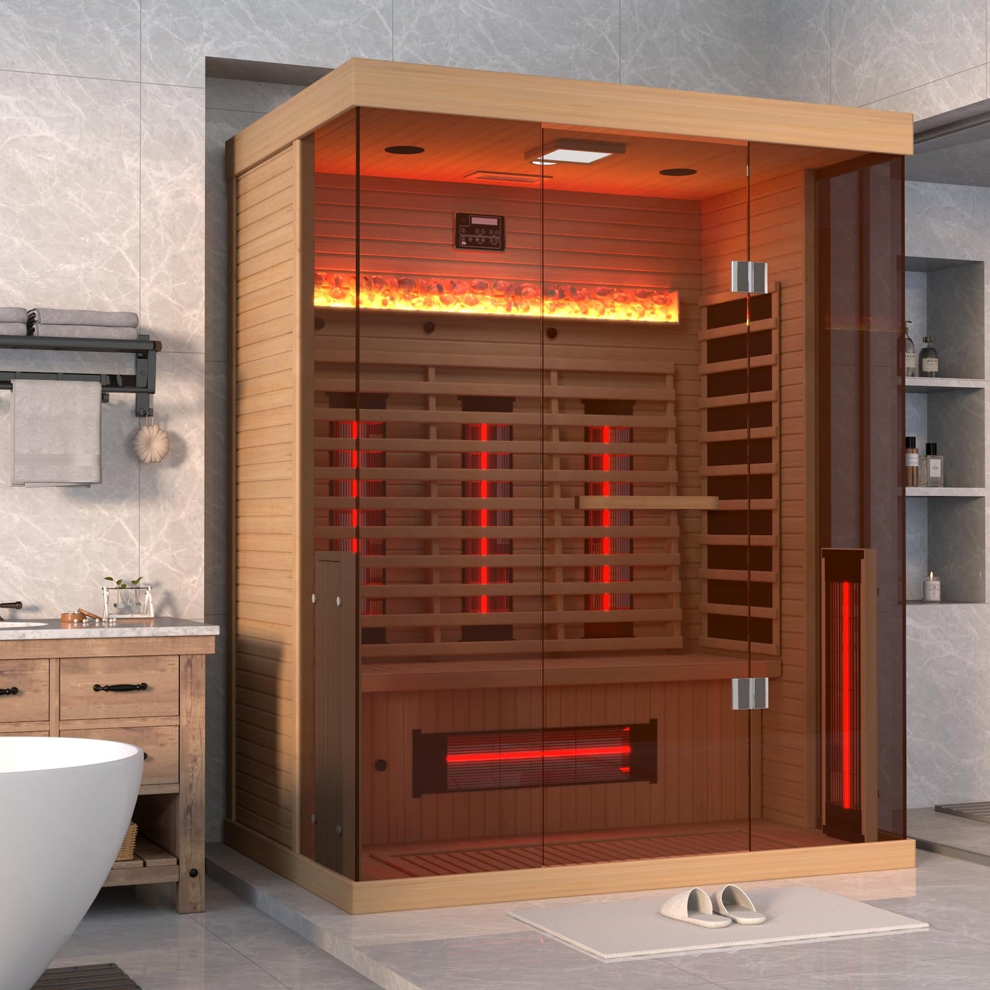 SWHSE Full Spectrum Infrared Sauna, 2-3 Person Home Sauna with 6 Heating Tubes&3 Carbon Plate,Indoor Dry Sauna with Himalayan Salt Panel and LCD Touch Control Panel