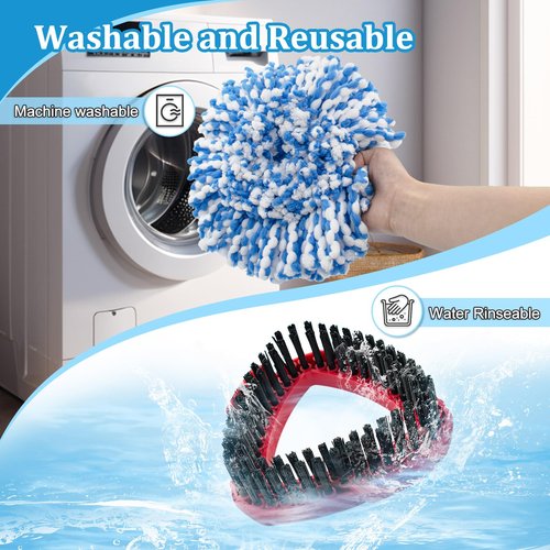 Mop Heads Replacements for O-Cedar RinseClean 2-Tank Spin Mop, Mop Replace Head for O Cedar, Mop Heads Include 4 Pack Mop Refills, 2 Scrubber Mop Heads, 1 Mop Base, Reusable, Easy to Replace