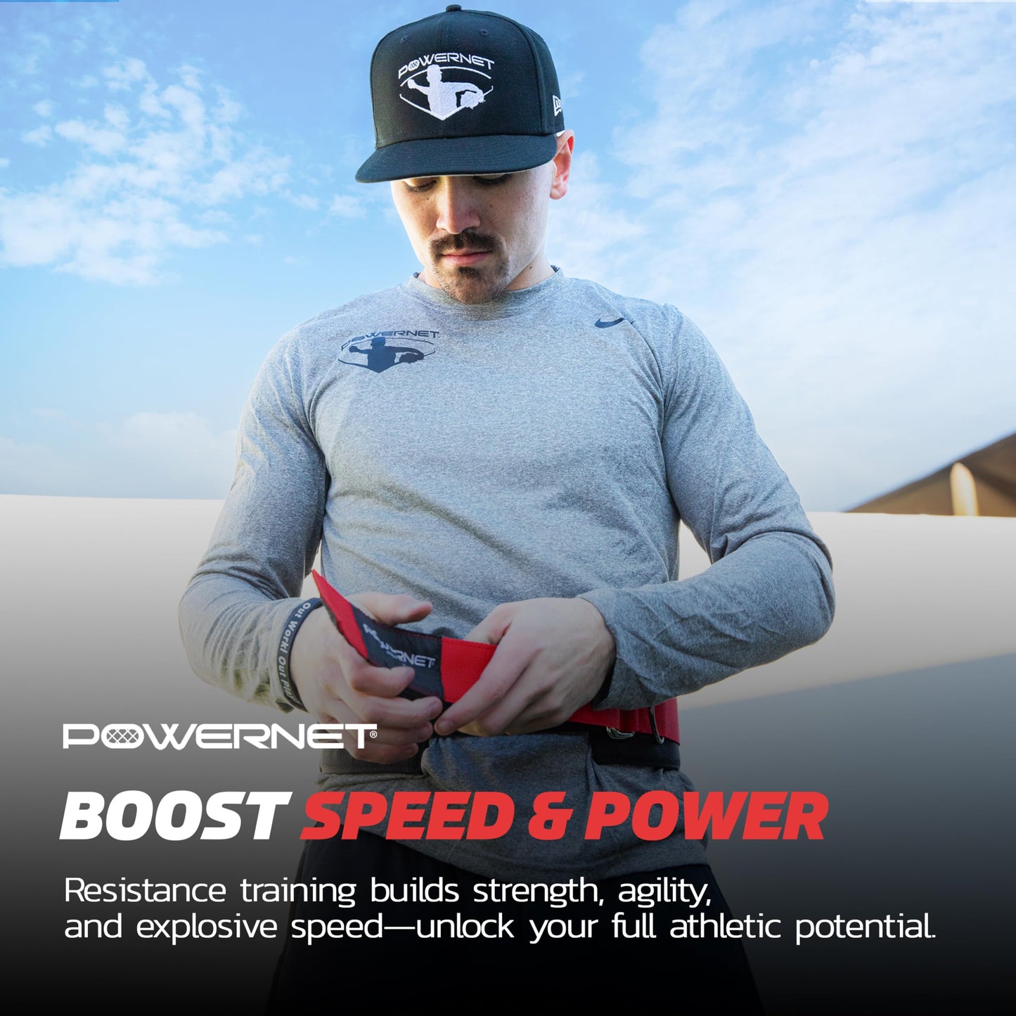 PowerNet Tension Trainer for Speed & Agility, Resistance Band Running Belt with Quick Release Handle, Speed Strength Training Equipment, Resistance Training for Basketball, Football, Baseball, Soccer