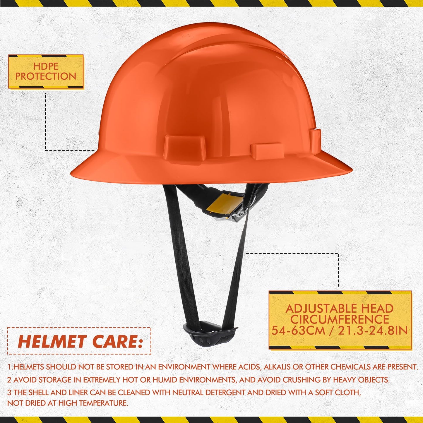 Saysurey Saysurey 10 Pack Full Brim Hard Hat, Orange Construction Hard Hat, HDPE Safety Helmet with 6-Point Adjustable Ratchet Suspension for Men and Women