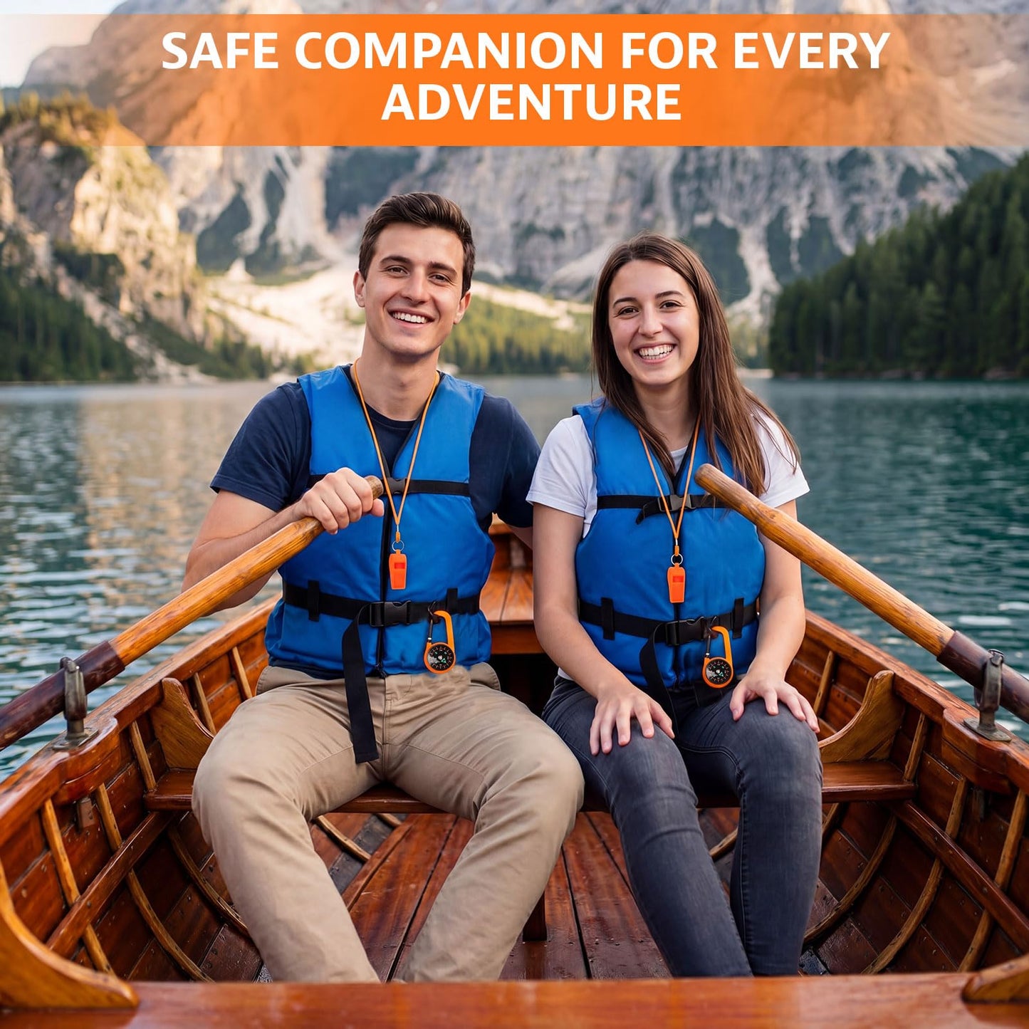 Honoson 24 Pcs Emergency Whistle and Compass Kit, 12 Survival Whistle with Lanyards Loud Blast 12 Magnetic Compass Keychain for Hiking Camping Orienteering Outdoor Navigation Accessories(Orange)