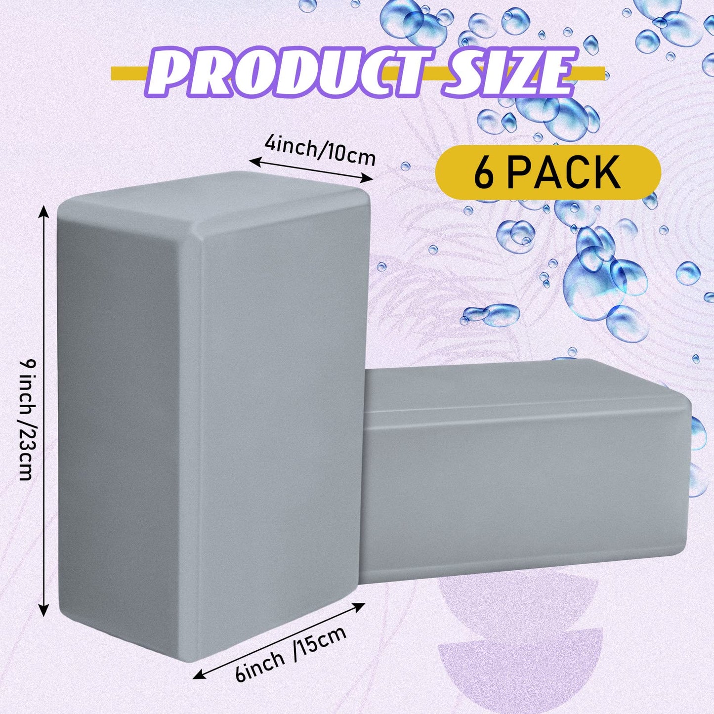 Wettarn 6 Pack Yoga Blocks 9 x 6 x 4 Inch EVA Foam Lightweight Non Slip Yoga Props for Pilates Stretching Meditation(Gray)