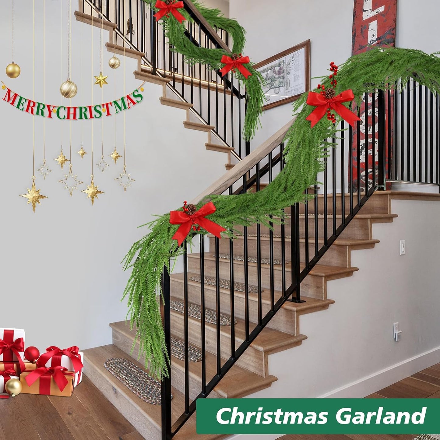 Norfolk Pine Garland - 9 Ft Realistic Faux Pine for Holiday Decor | Perfect for Mantle & Table