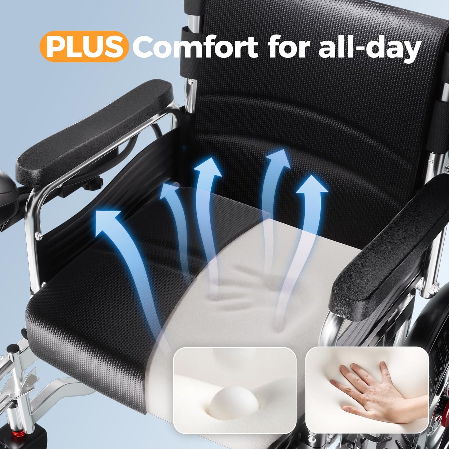 Electric Wheelchair, Electric Wheelchair for Adults, Foldable All Terrain Power Wheelchair, 15 Miles Long Travel Range, 500W Dual Motors, Lightweight Mobility Chair for Seniors - Indoor/Outdoor