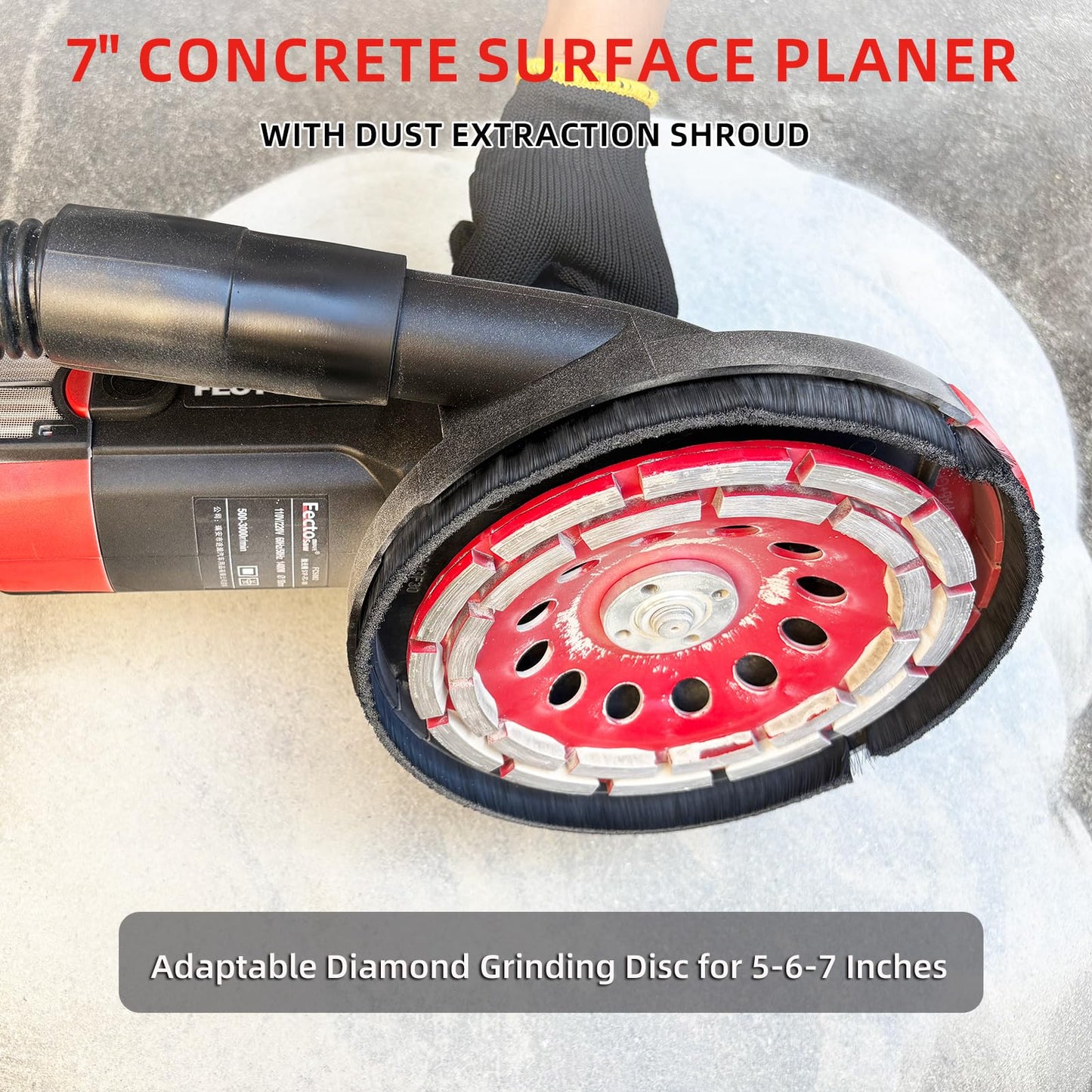 FECTOSAW 7-Inch Concrete Grinder,1580W (2.1 HP) Constant Power Motor, Variable Speed Electric Floor Polisher with Dust Shroud & Diamond Grinding Wheel for Concrete, Wall & Surface Grinding