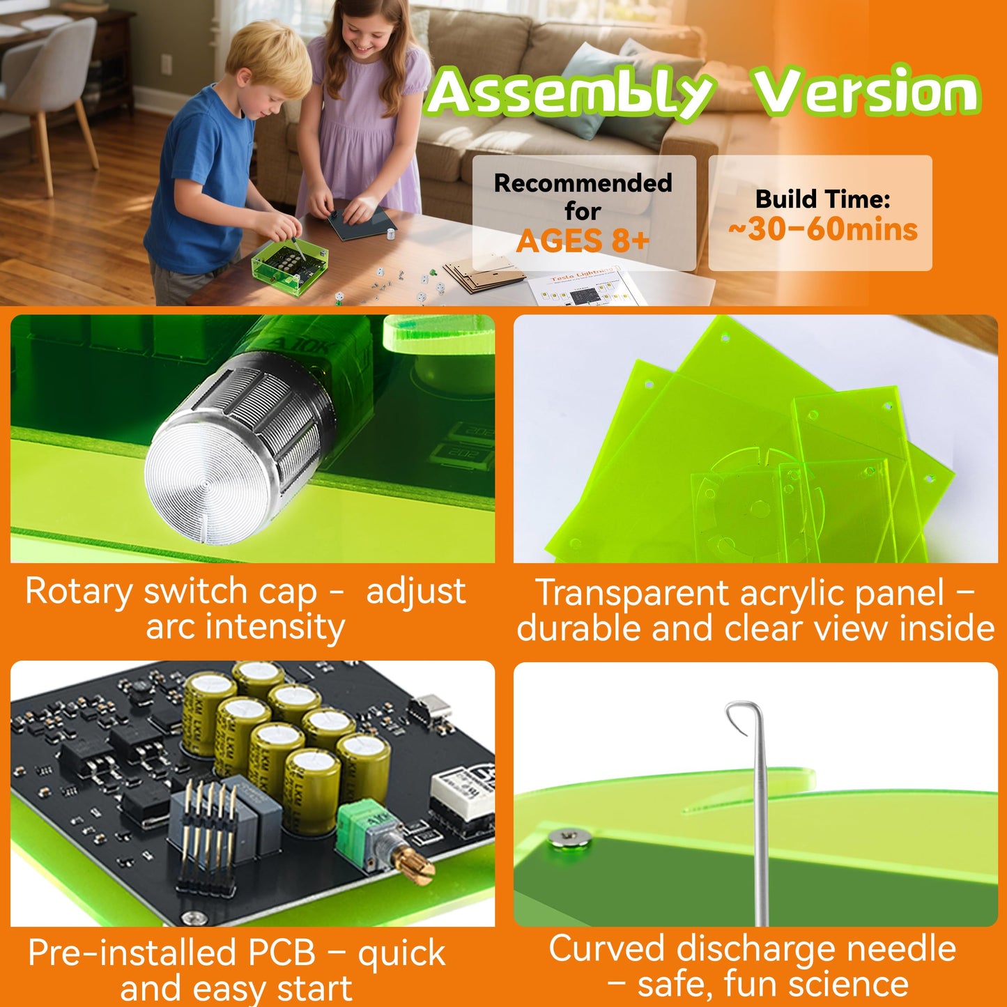 eUda+ STEM Tesla Lightning Kit for Kids&Adults 8-10 11-17 18+ Stem Toys for Ages 8-13 Teen Gift for Boys Girls 13-17 Science Kit for Kids 12-16 Build Your Own Tesla Coil Kit (Assembly Version, FWFB)